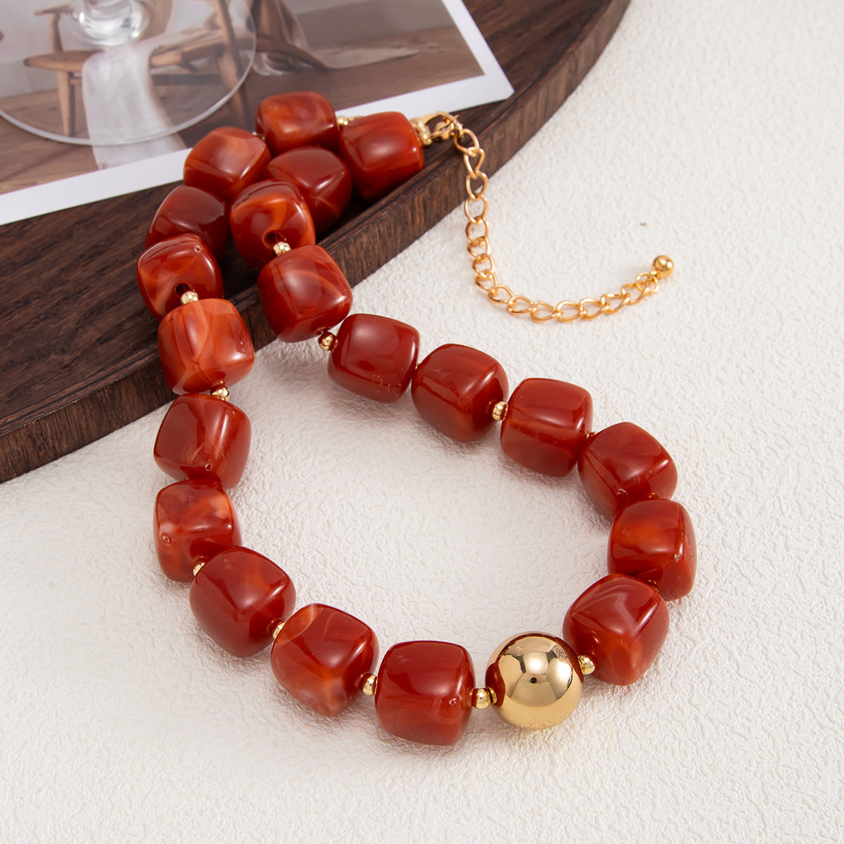 Bohemian Vintage Geometric Round Resin Beaded Necklace for Women DIY Charm Bar