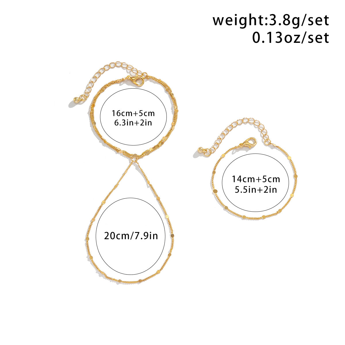 Minimalist Geometric Plated Alloy Multi-layer Sequin Cable Chain Finger Bracelet Set for Women