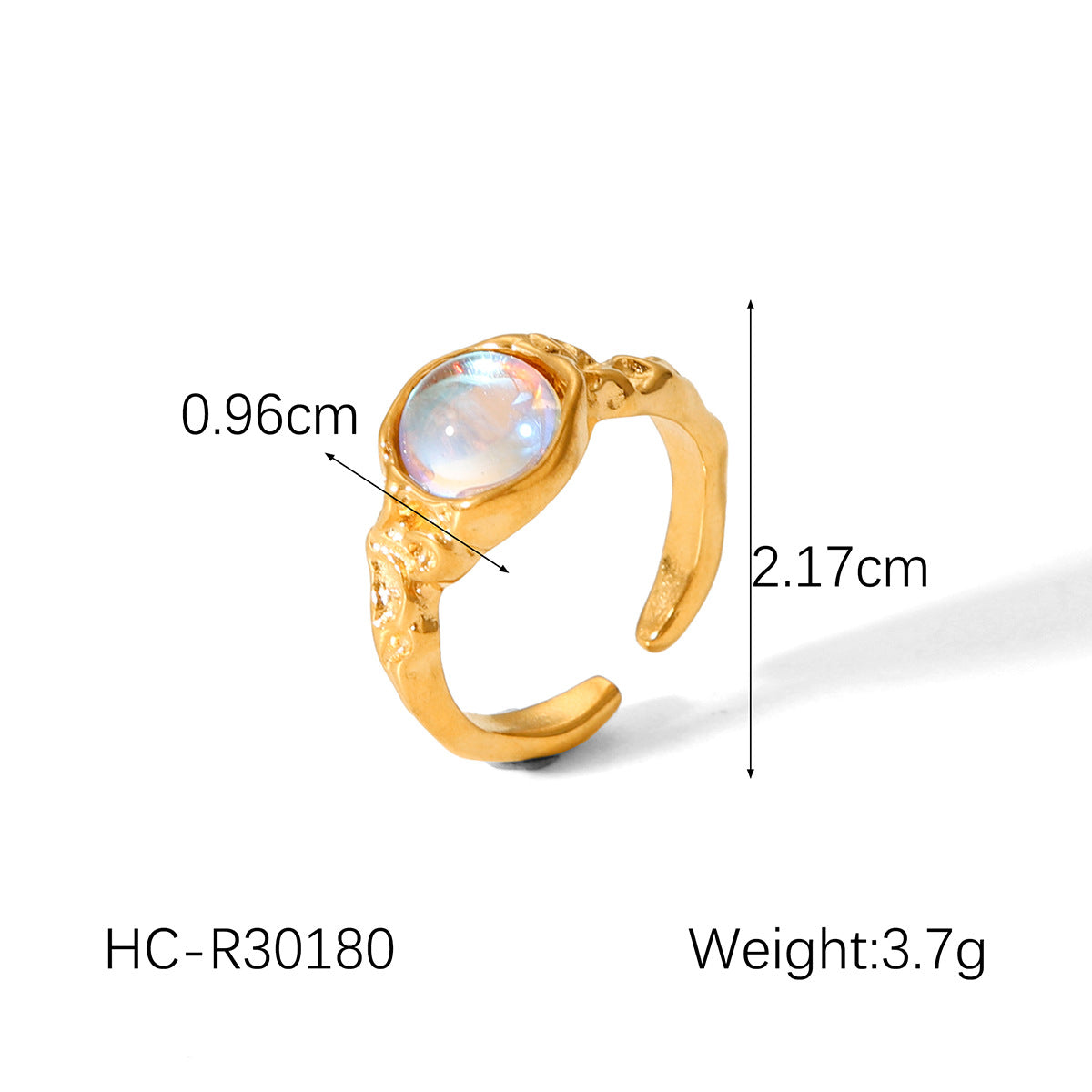 Vintage French Palace Style Hammered Texture Stainless Steel Ring with Zircon Inlay Moonstone Accent for Women