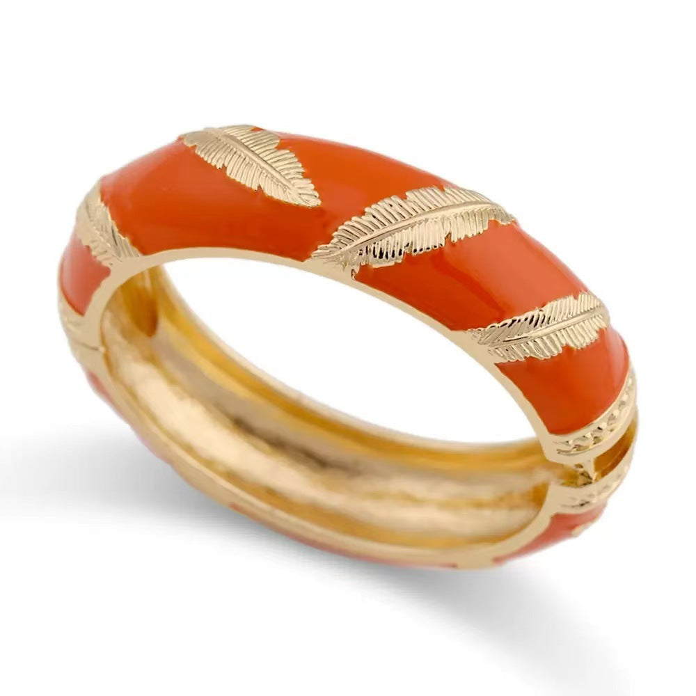 Punk Geometric Zebra Print Enamel Drip Oil Alloy Wide Cuff Bracelet for Women