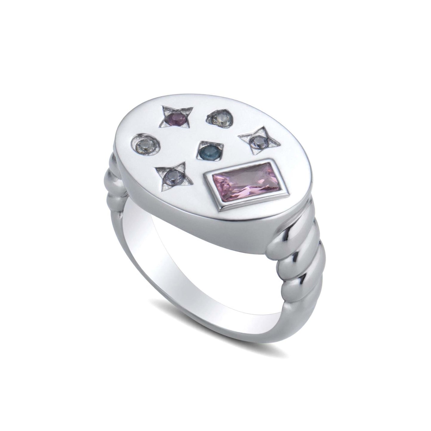 Cute Geometric Galaxy Star Map Ring with Zircon Stars and Moon, Gold-Plated Copper Ring for Women