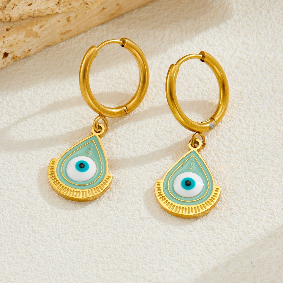 Cartoon Teardrop Evil Eye Drip Oil Plated Stainless Steel Earrings for Women