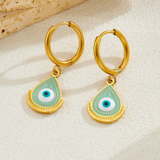 Cartoon Teardrop Evil Eye Drip Oil Plated Stainless Steel Earrings for Women