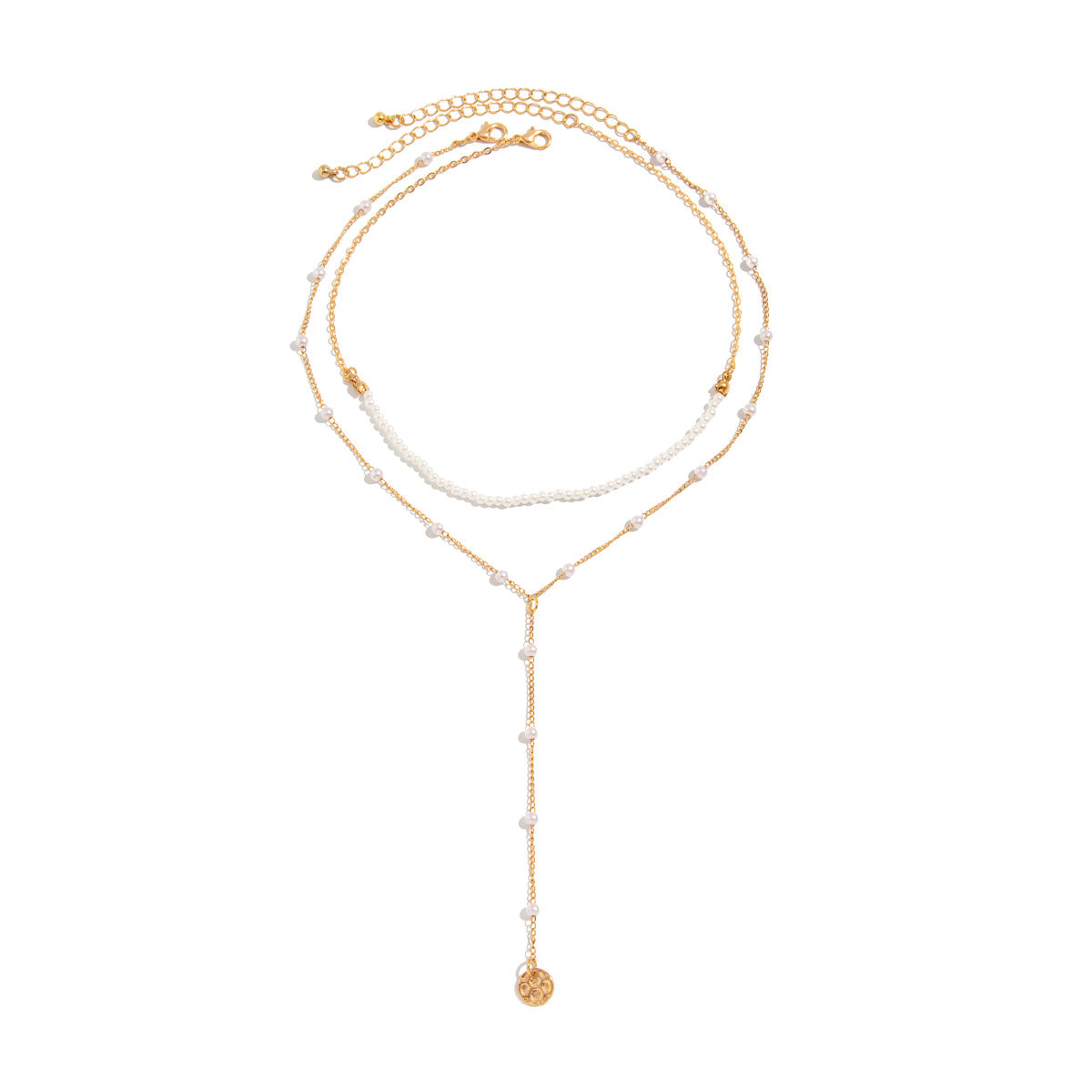 Collana a Y da donna in stile vintage francese con pendente a goccia di perle d'imitazione, pendente in lega placcata e catena di perle multistrato