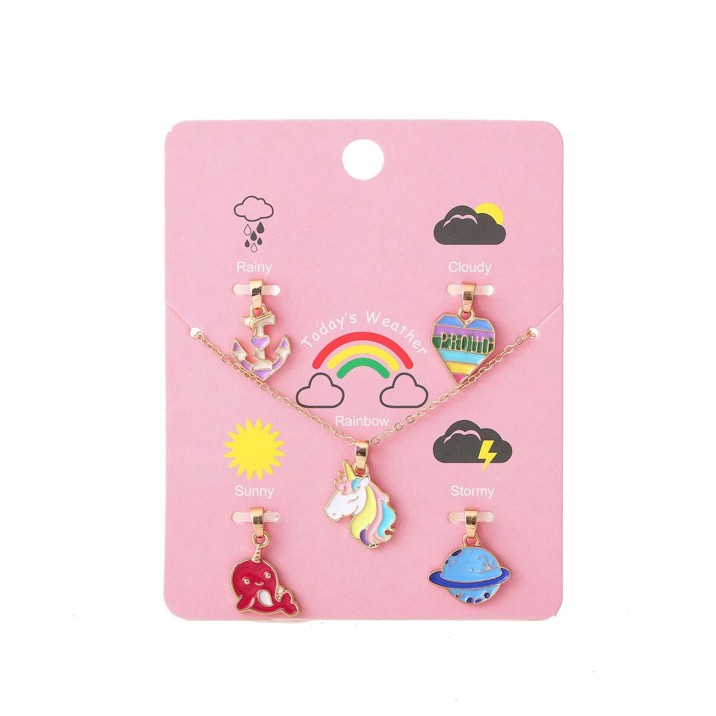 Cartoon Unicorn Pendant Necklace Set for Girls with Ice Cream Cake and Rainbow Design, Enamel Alloy Choker Chain for Kids Ages 3-10