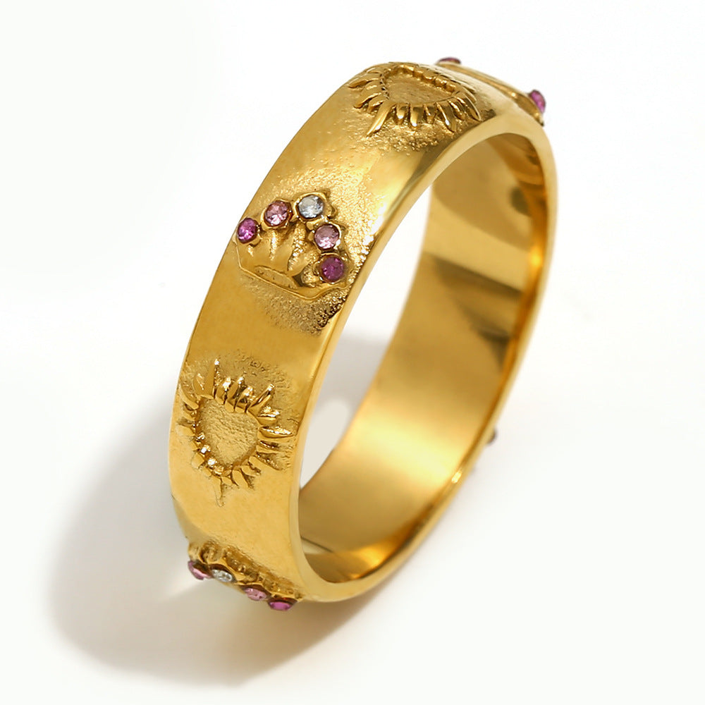 Elegant Geometric 18K Gold Plated Stainless Steel Ring Bracelet Earring Set for Women