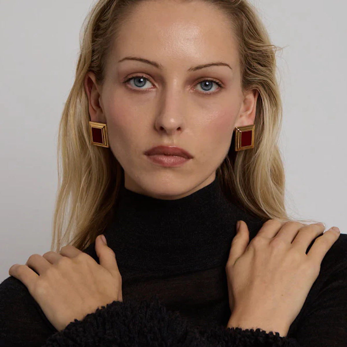Minimalist Geometric Square Stainless Steel and Titanium Steel Plated Stud Earrings for Women