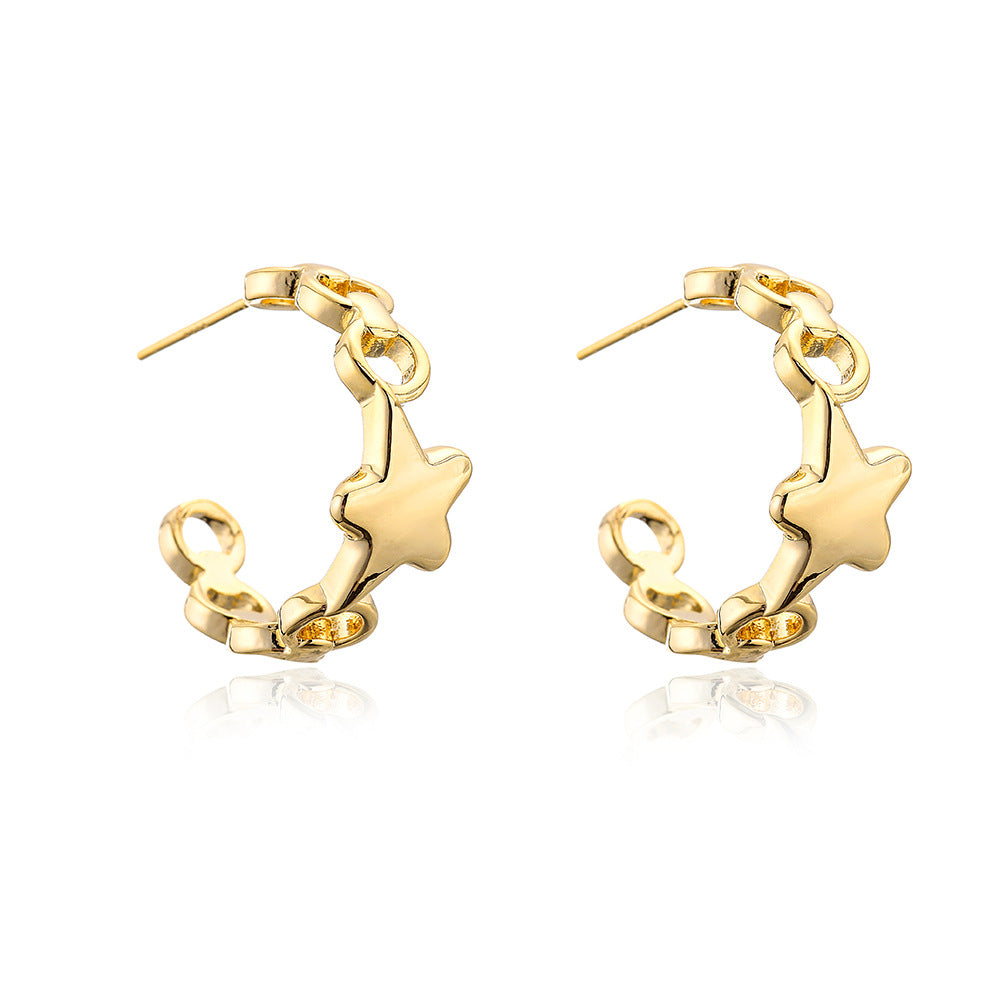 Orecchini a Stella Geometrici in Rame con Placcatura in Oro 18K da Donna, Design Minimalista e Moderno