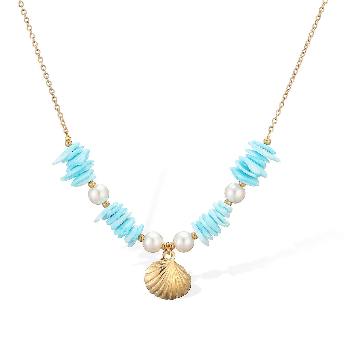 Minimalist Geometric Shell Pearl Pendant Necklace Stainless Steel
