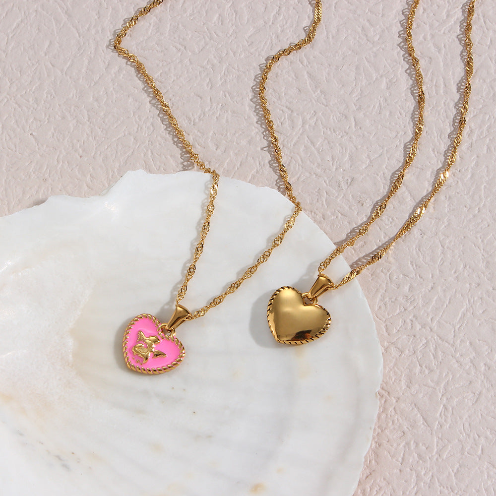 Vintage-Inspired Heart-Shaped Stainless Steel Pendant Necklace for Women with Plated Finish