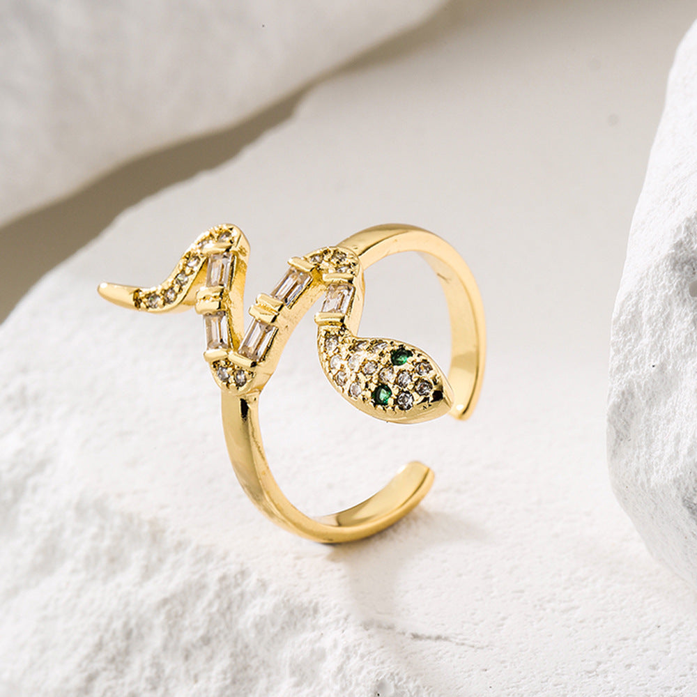 Geometric Brass Gold Plated Cubic Zirconia Drip Oil Ring for Women