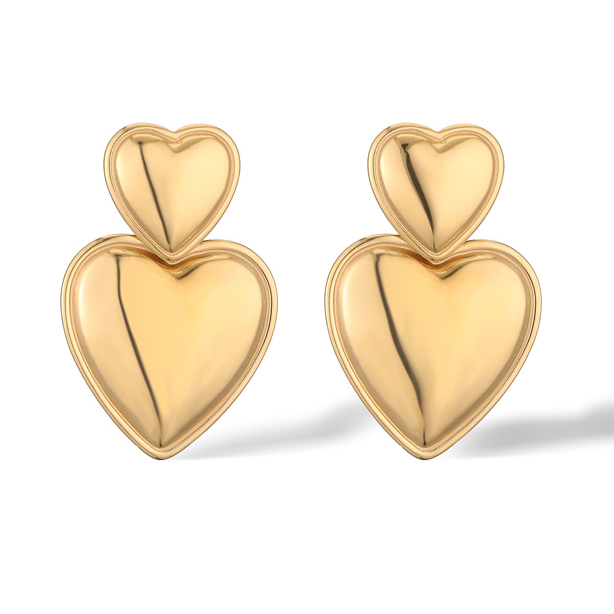 Minimalist Heart-Shaped Polished Stainless Steel Earrings for Women with Gold Plating