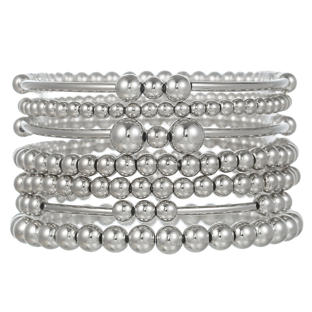 Set di braccialetti geometrici minimalisti con perle e perline a conchiglia CCB, design elastico estensibile per un uso impilabile