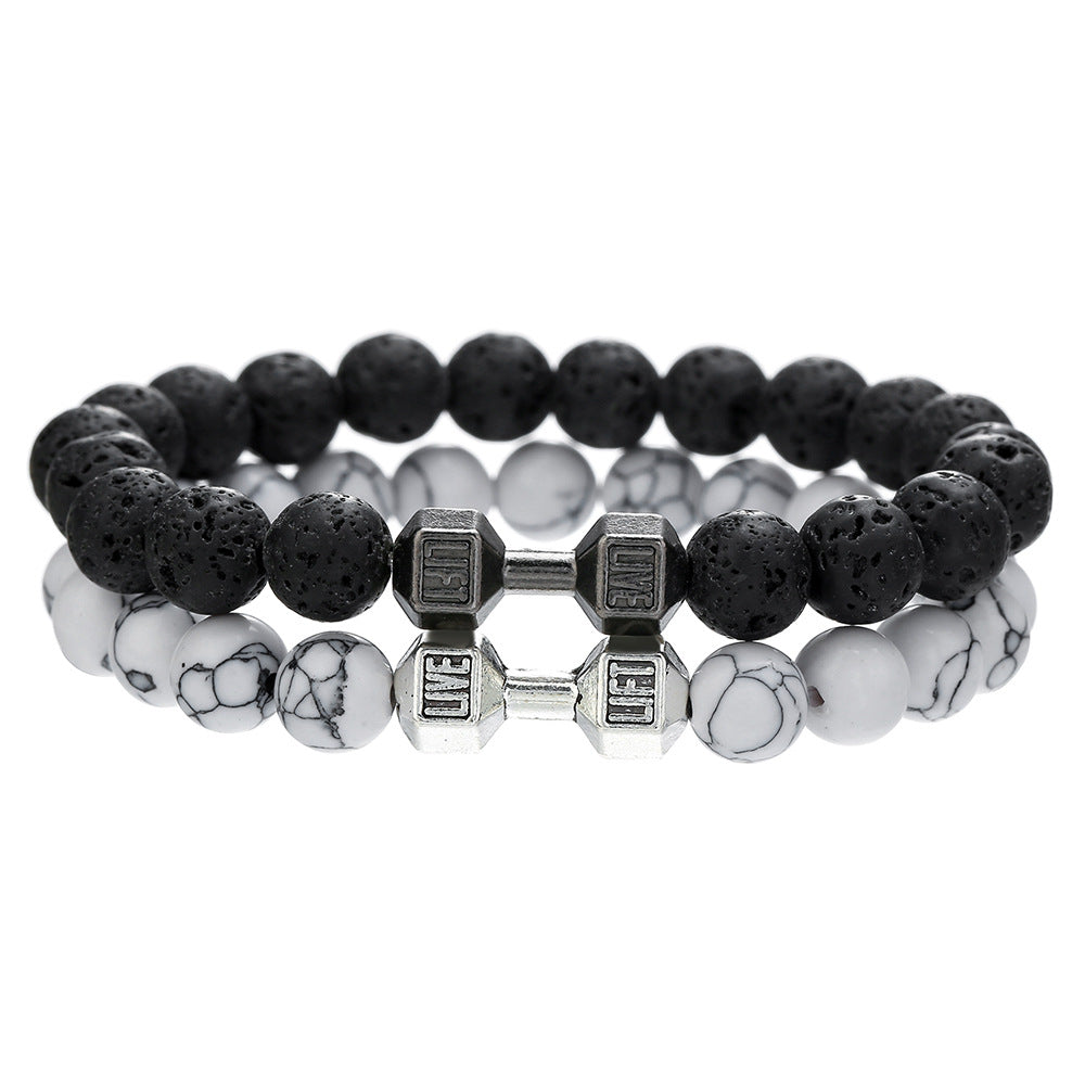 Geometric Round Volcanic Stone Hematite Beaded Bracelet Handmade Unisex Jewelry