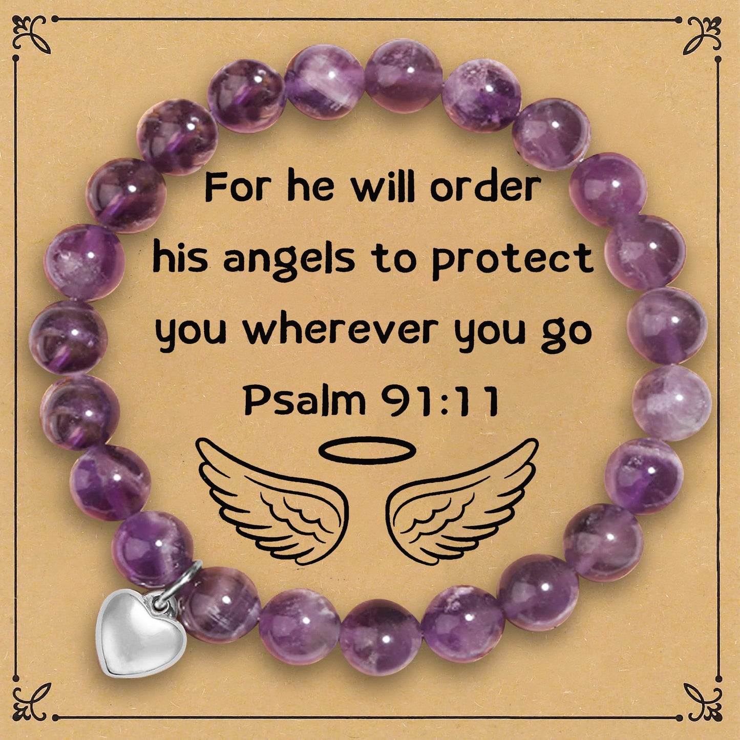 Minimalist Stainless Steel Amethyst Crystal Heart Beaded Bracelet Unisex Business Gift