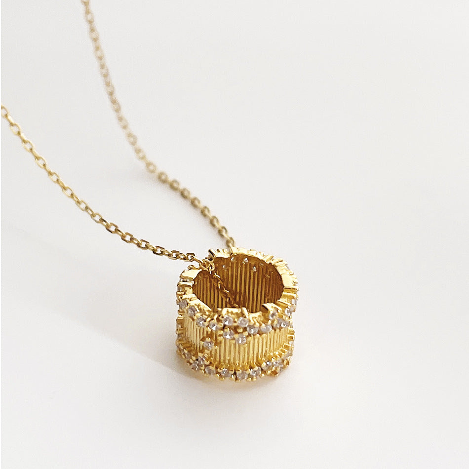 Collana Minimalista con Catena a Sfera di Perline Rotanti Geometriche in Argento Sterling 925 Placcato Oro 18K