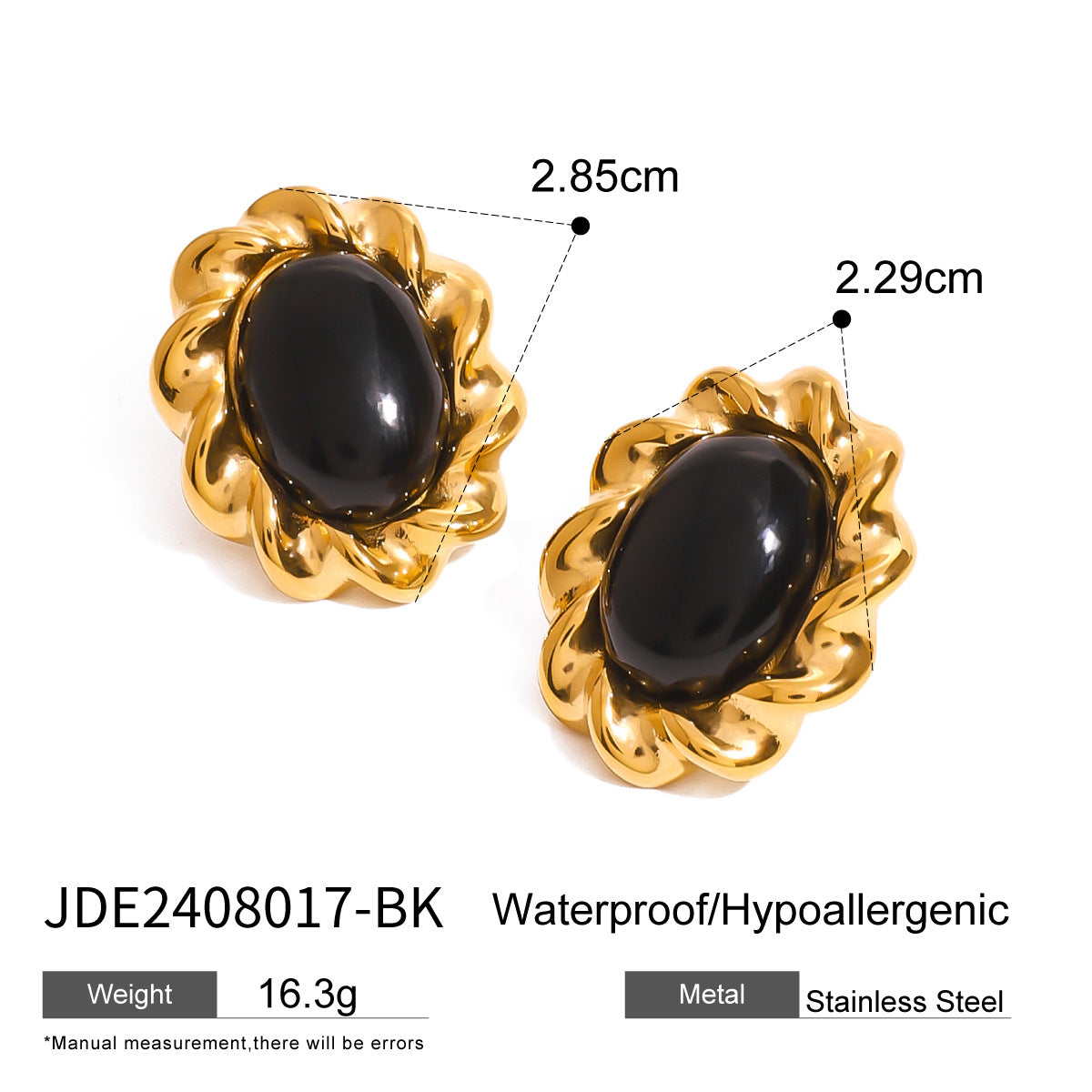 Vintage Geometric Round Stainless Steel Plated Agate Inlay Rope Chain Earrings