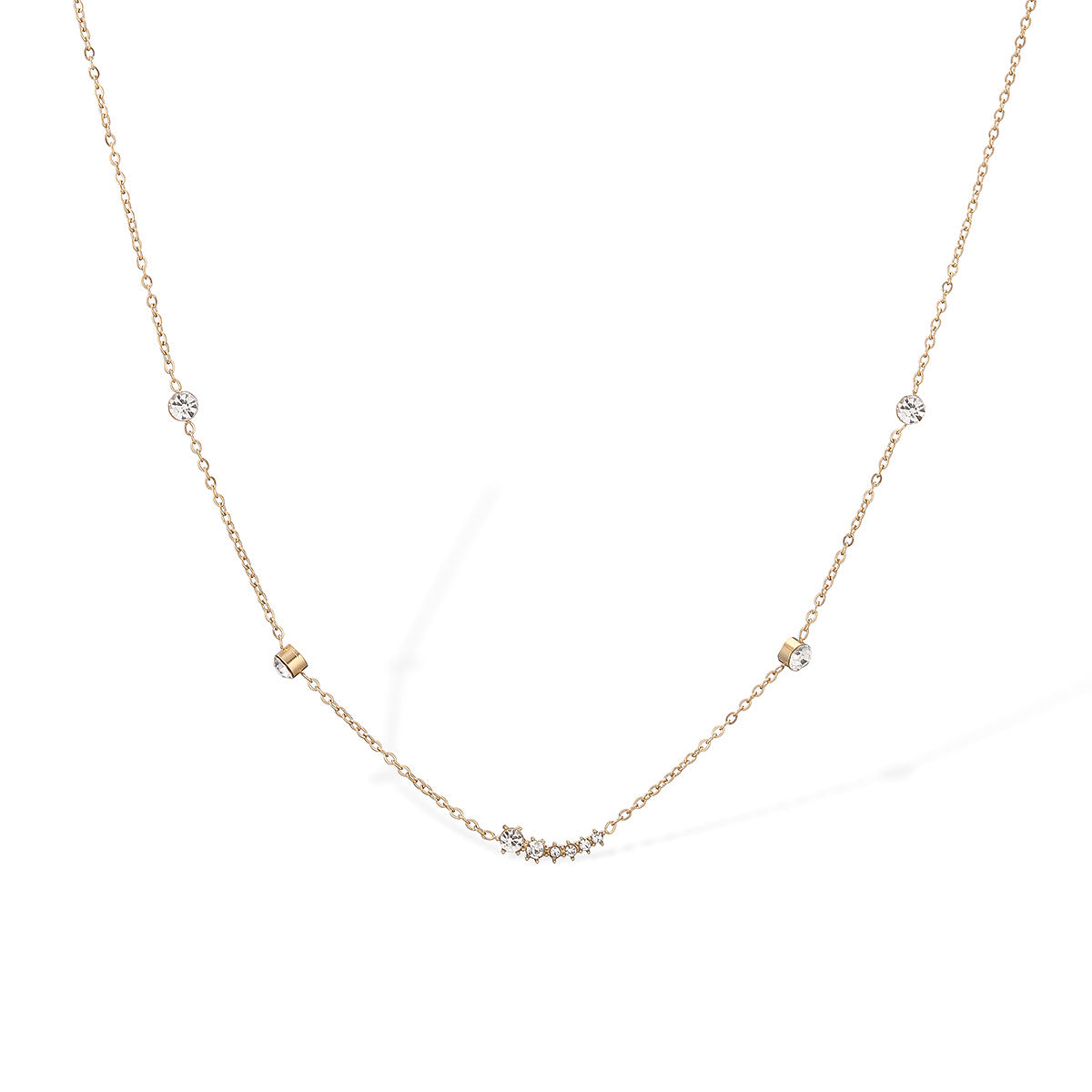Minimalist Geometric Gold Plated Stainless Steel Necklace with Cubic Zirconia for Women
