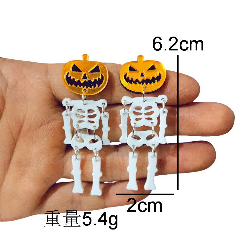 Orecchini pendenti gotici scuri intagliati a forma di teschio di zucca in acrilico per Halloween, unisex