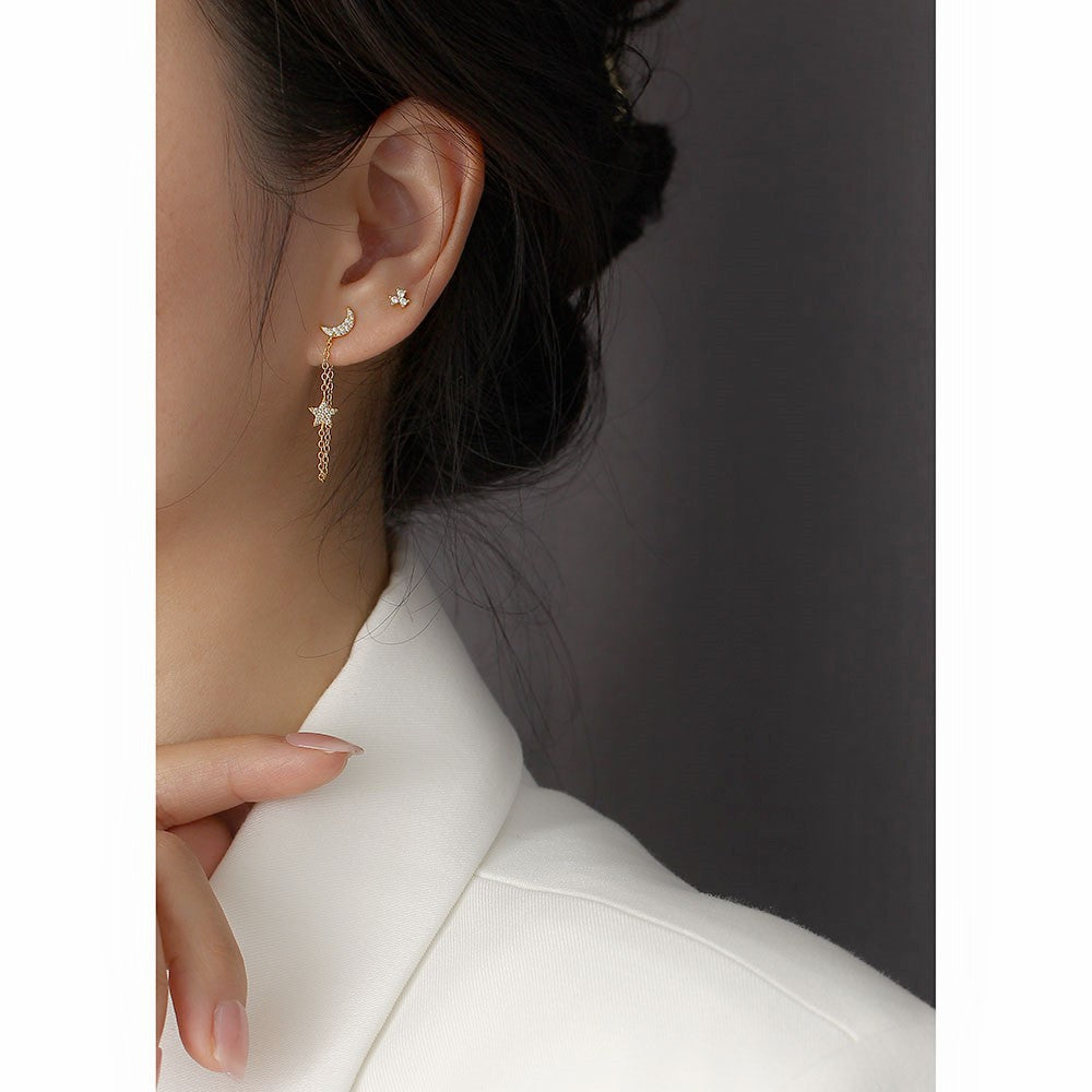 Orecchini a perno in argento sterling S925 a forma floreale minimalista con intarsio in strass e mini chiusure a vite