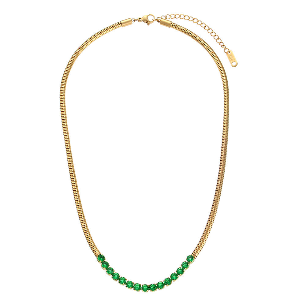 Collana con Pendente Geometrico alla Moda da Donna Acciaio Inossidabile Placcato Oro 18K con Zirconi Micro-Incastonati