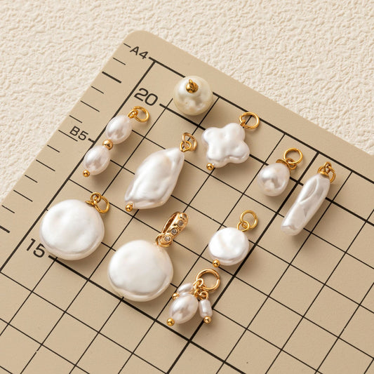 Minimalist Round Cross Brass Plated Necklace with Pearls