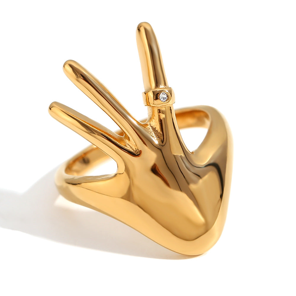 Minimalist Geometric Stainless Steel Plated 18K Gold Ring with Rhinestone Accents for Women
