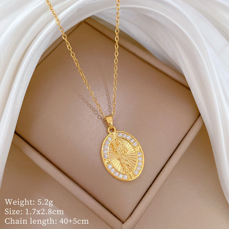 Collana in Stile Cartone Animato con Cuore in Acciaio al Titanio con Pendente in Rame e Intarsio di Strass per Donne e Uomini
