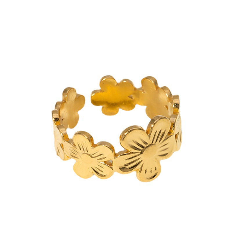 Sweet Minimalist Floral Plated Stainless Steel Open Ring for Women