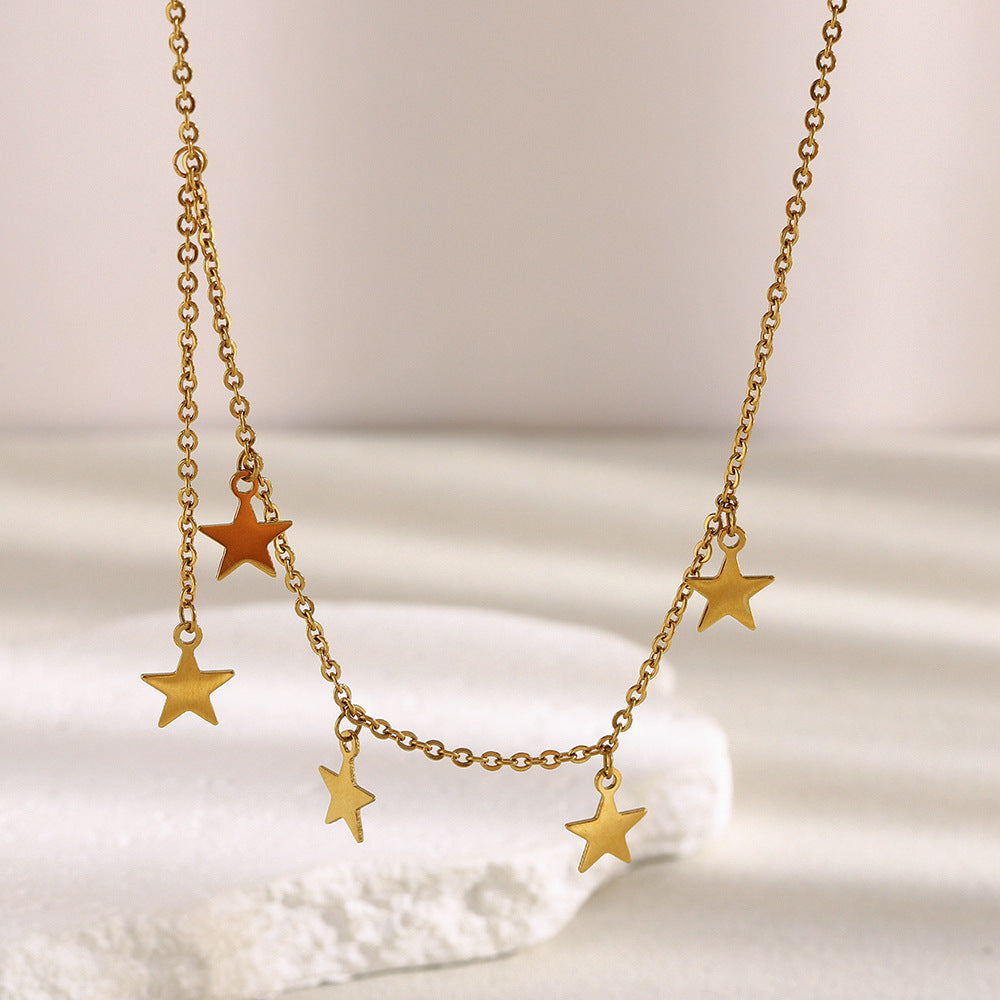 Minimalist Star Pendant Necklace for Women in Stainless Steel with 18K Gold Plating and Fringe Detail