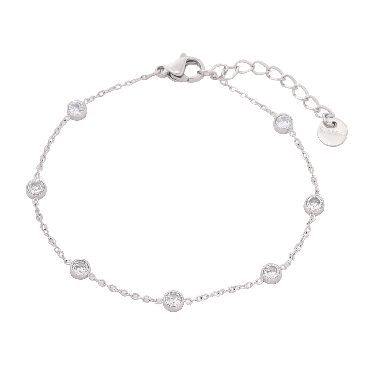 Pulsera geométrica redonda minimalista de moda para mujer de acero inoxidable con acabado en oro de 18 quilates chapado al vacío e incrustaciones de pedrería de colores