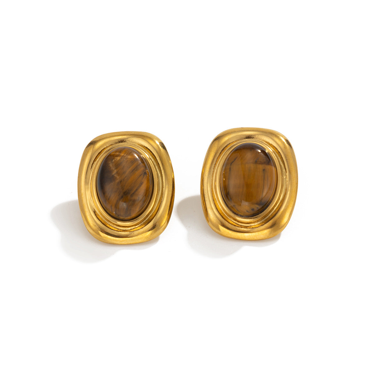 Vintage Geometric Oval Stainless Steel Earrings PVD Plated for Women