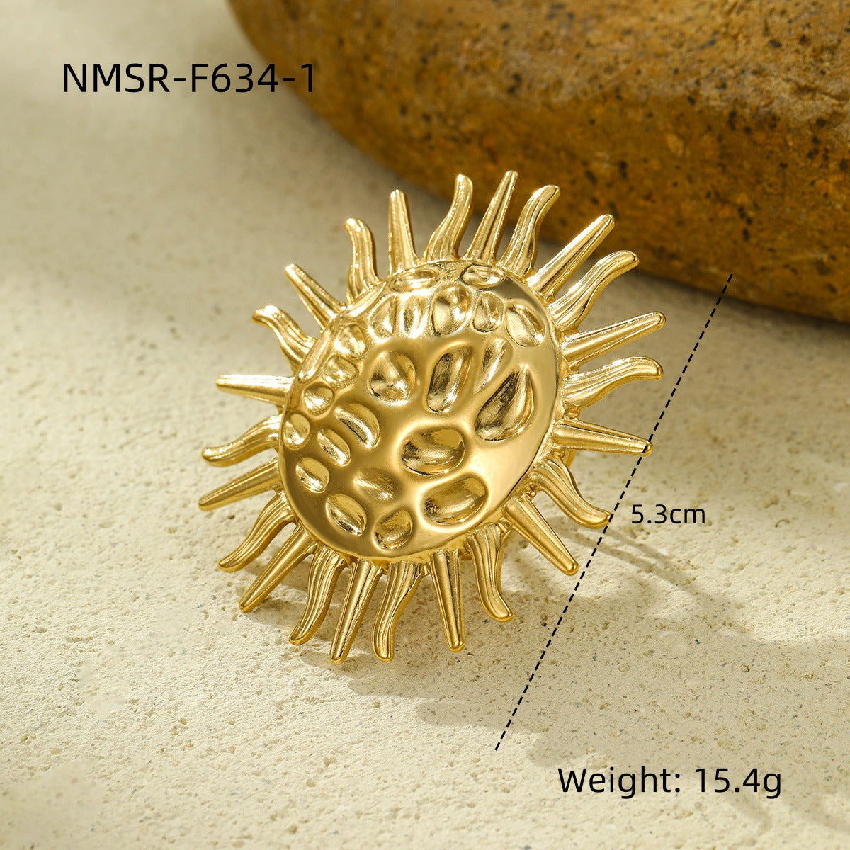 Anello da donna in acciaio al titanio a forma di girasole, minimalista ed elegante, con finitura placcata