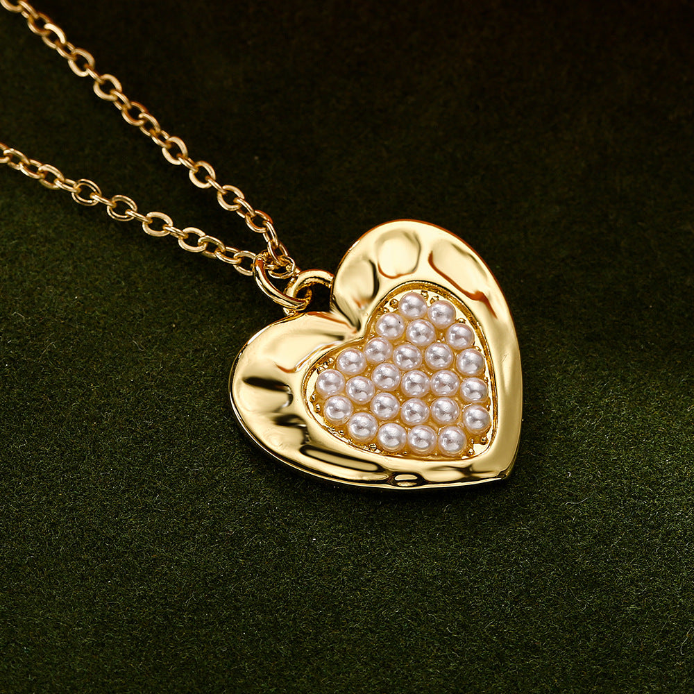 Collana da Donna con Ciondolo a Cuore Minimalista in Abalone Bianco e Zircone con Catena in Rame