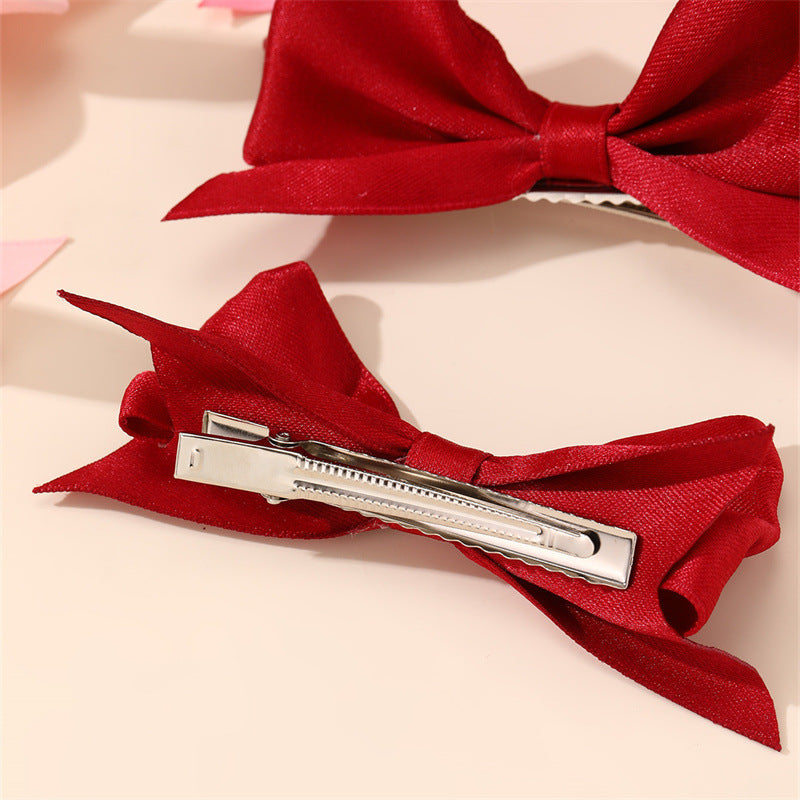 Natural Style Bow-Shaped Duckbill Hair Clip for Girls with Ruffled and Mesh Details in Polyester