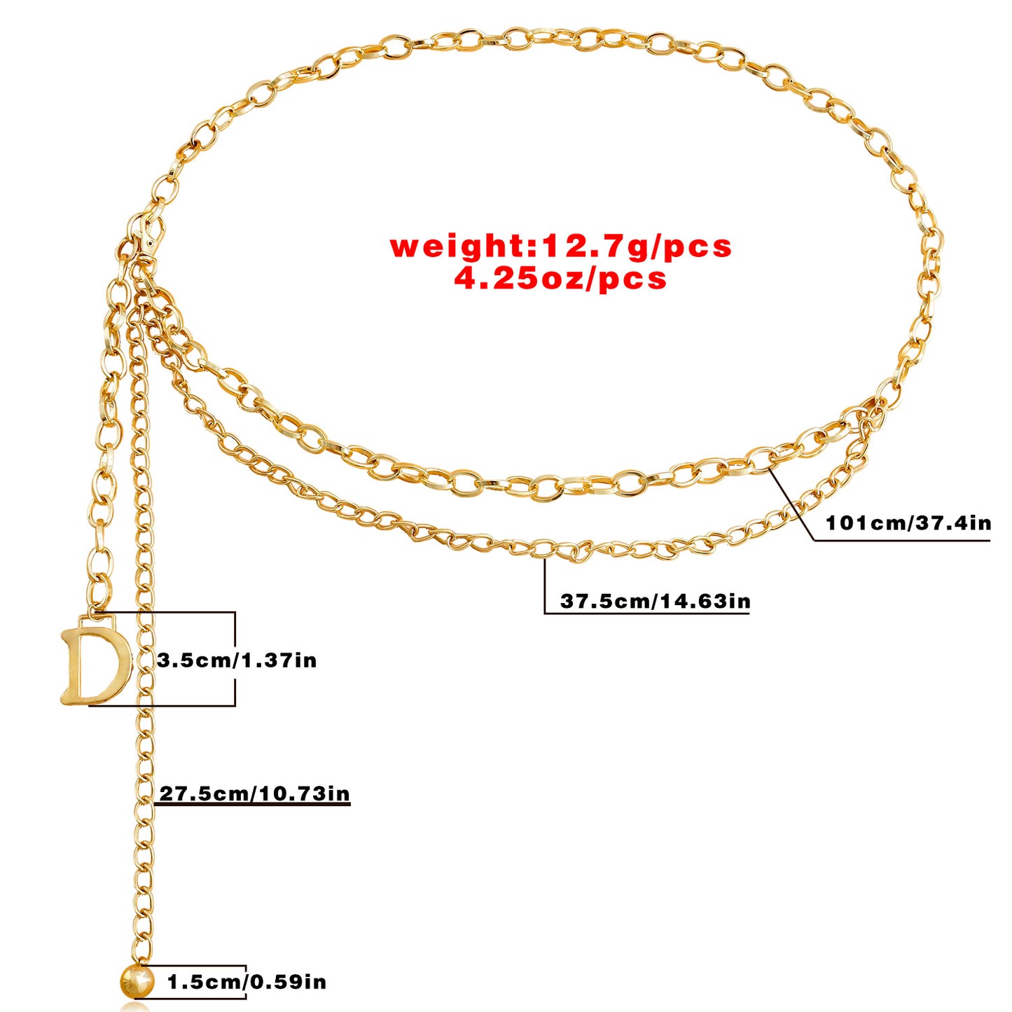 Punk Style Double-Layer Thick Chain Waist Chain for Women with D-Shaped Pendant