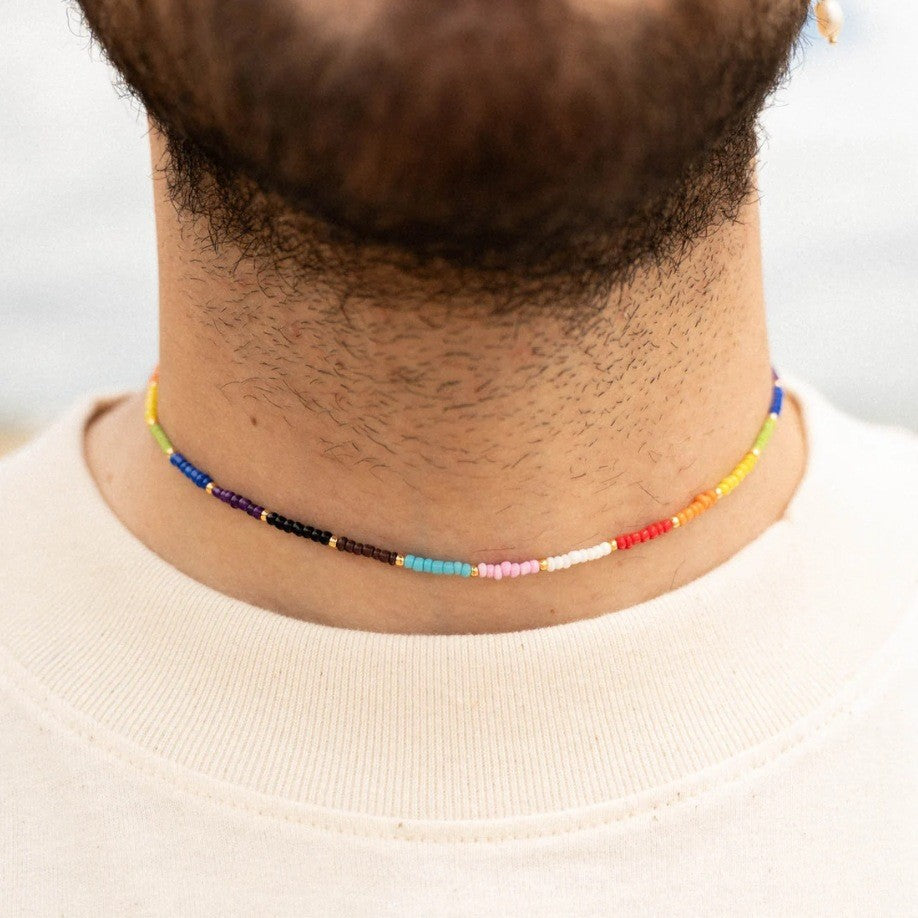 Bohemian Rainbow Glass Beads Handmade Adjustable Multi-Layer Wax Cord Necklace