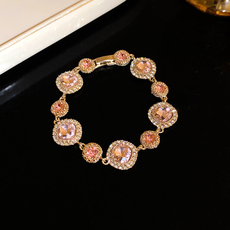 Vintage Geometric Rhinestone Inlay Alloy Bracelet for Women