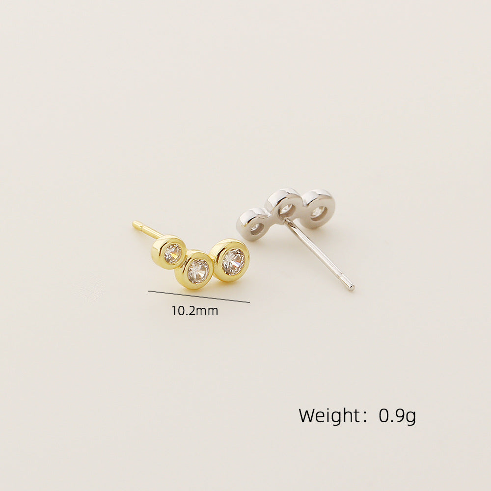 Orecchini a perno rotondi geometrici minimalisti in argento sterling 925 con intarsio in strass per donna