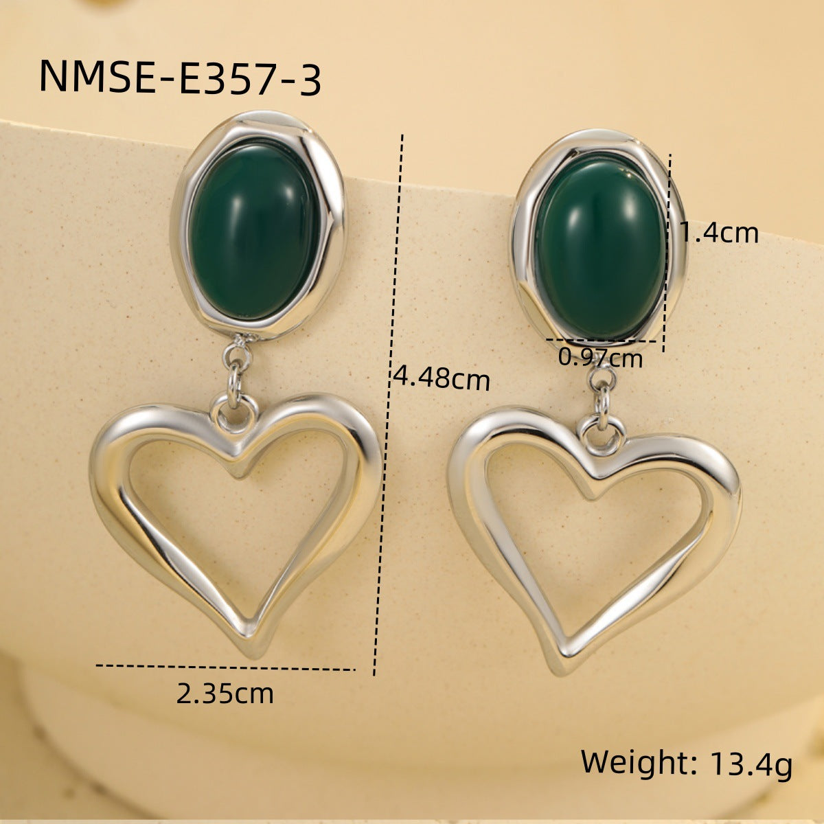 Pendientes con forma de corazón de estilo francés vintage, de acero inoxidable con baño de oro de 18 quilates e incrustaciones de piedra natural