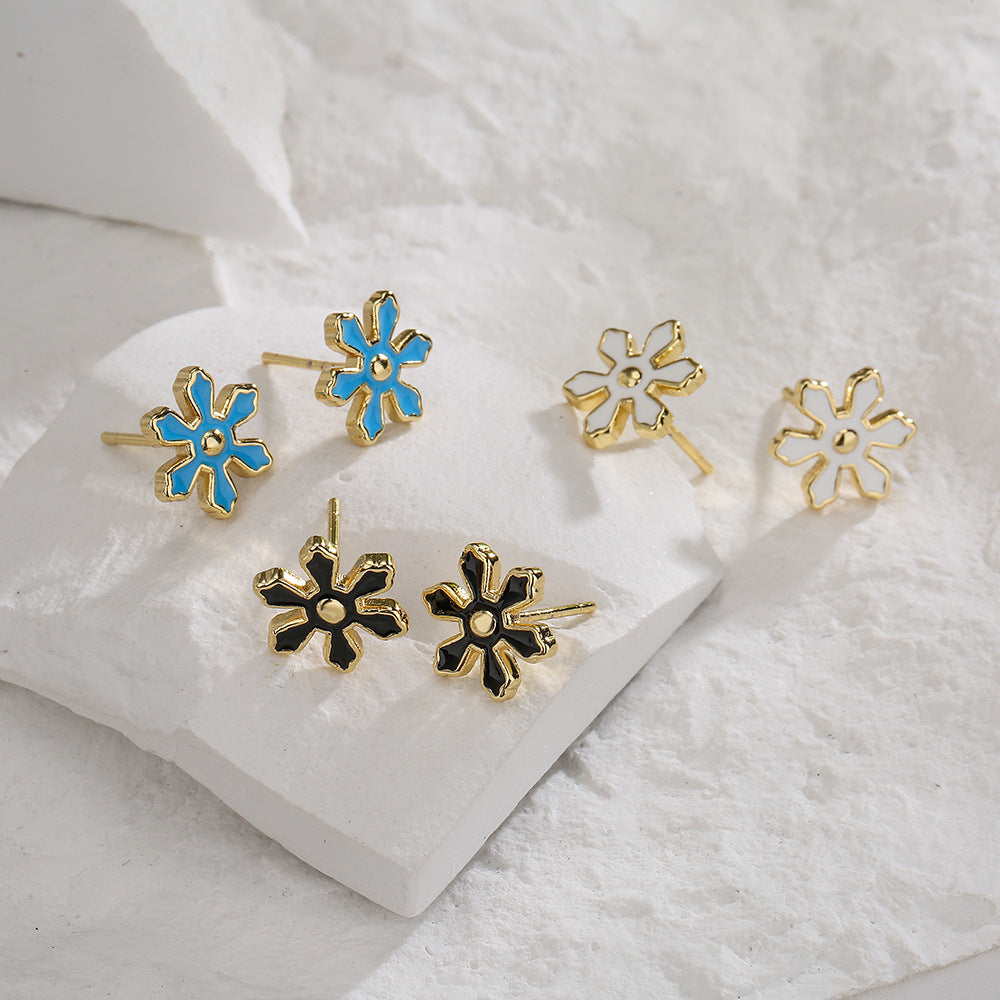 Minimalist Ins Style 18K Gold Plated Copper Enamel Flower Geometric Stud Earrings for Women