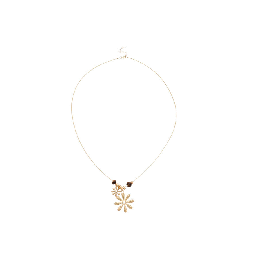 Collana minimalist con ciondolo floreale in occhio di tigre, elegante, da donna, con catena in lega placcata oro e stile catena maglione