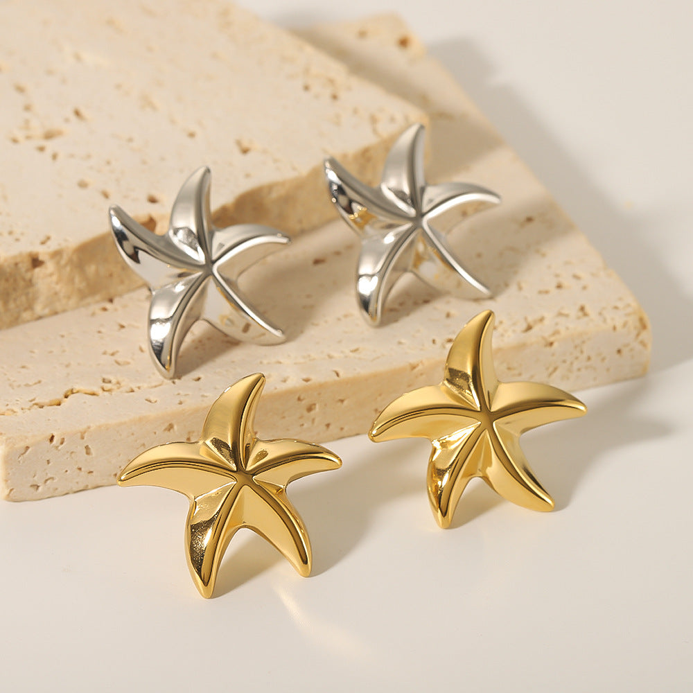 Minimalist Stainless Steel Star-Shaped Earrings with 18K Gold Plating for Women Ocean-Inspired Geometric Animal Design