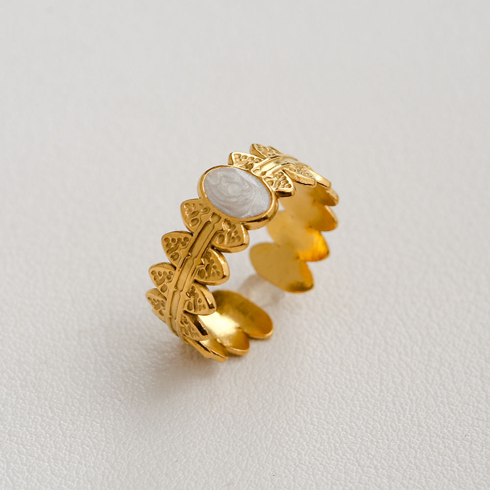 Anillo Minimalista de Acero de Titanio con Forma de Girasol, Bañado en Oro, Ajustable, para Mujer
