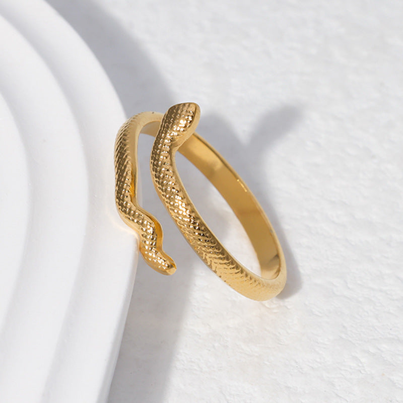 Minimalist Adjustable Snake-Shaped Titanium Steel Ring for Unisex - Electroplated Stainless Steel Statement Index Ring