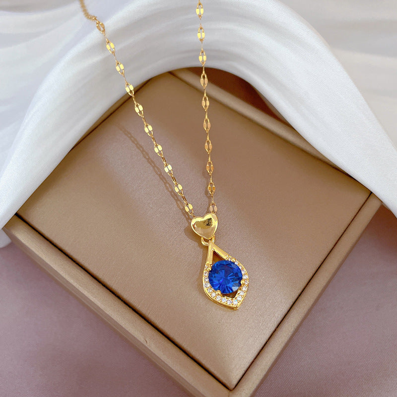 Collar con colgante de luna geométrica para mujer en acero de titanio con acabado chapado, elegante cadena de clavícula para bodas y fiestas