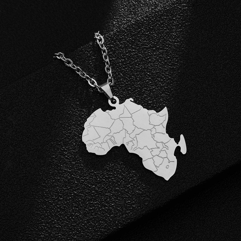 Collana alla moda con ciondolo a forma di elefante e mappa dell'Africa, in acciaio al titanio placcato, unisex