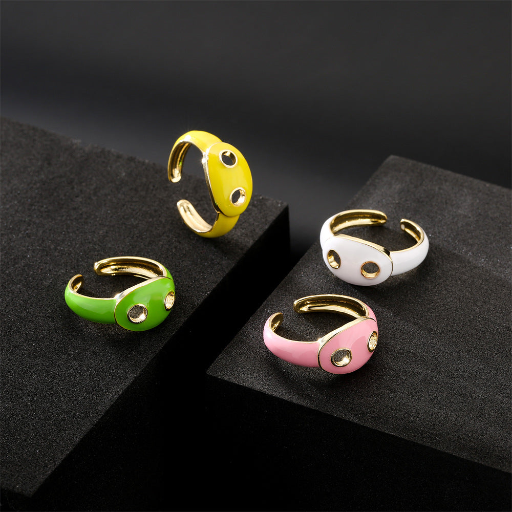 Gold Drip Oil Geometric Brass Ring for Women