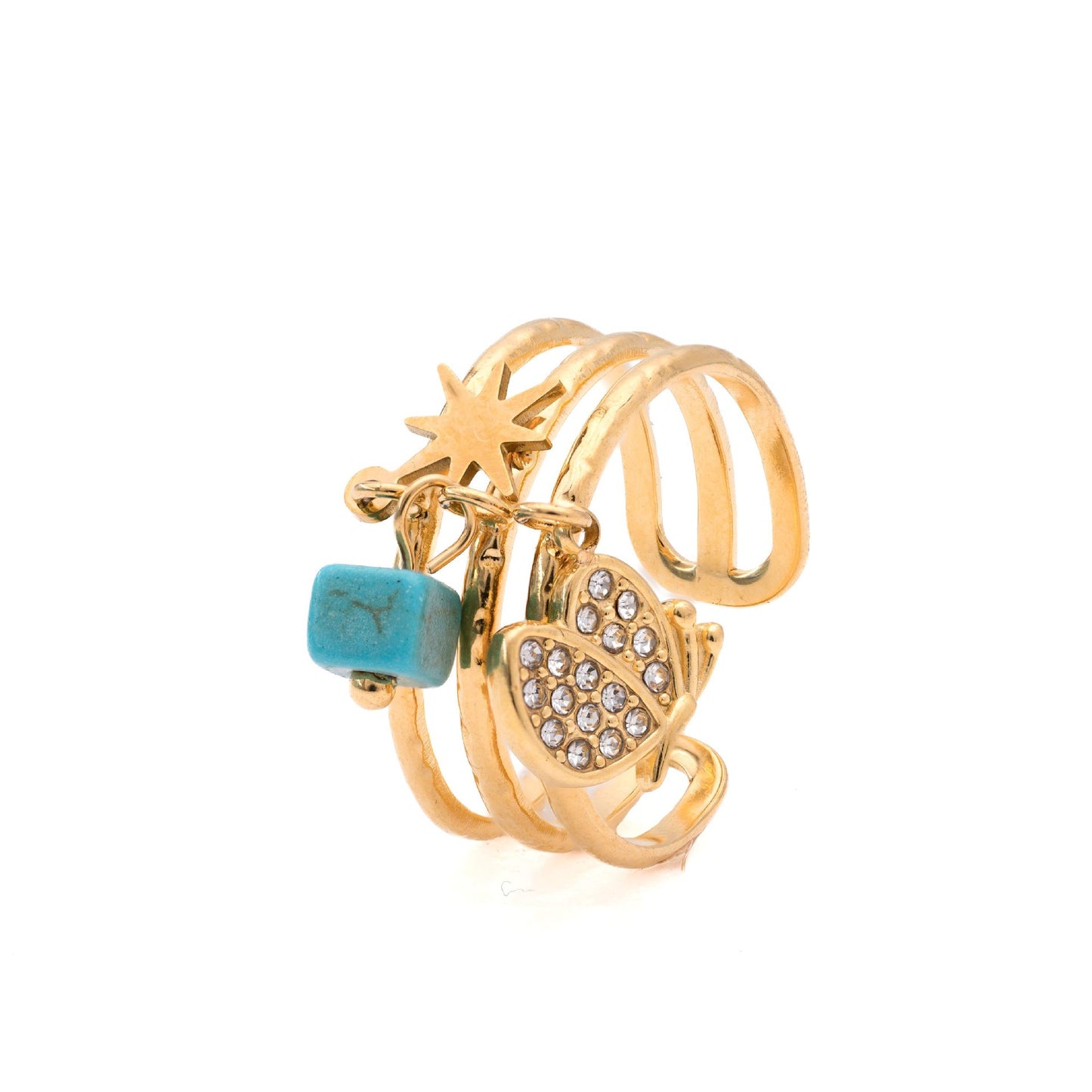 Anillo Colgante Minimalista de Acero Inoxidable con Acabado Bañado, Piedra Natural y Circonitas en Forma de Corazón para Mujer