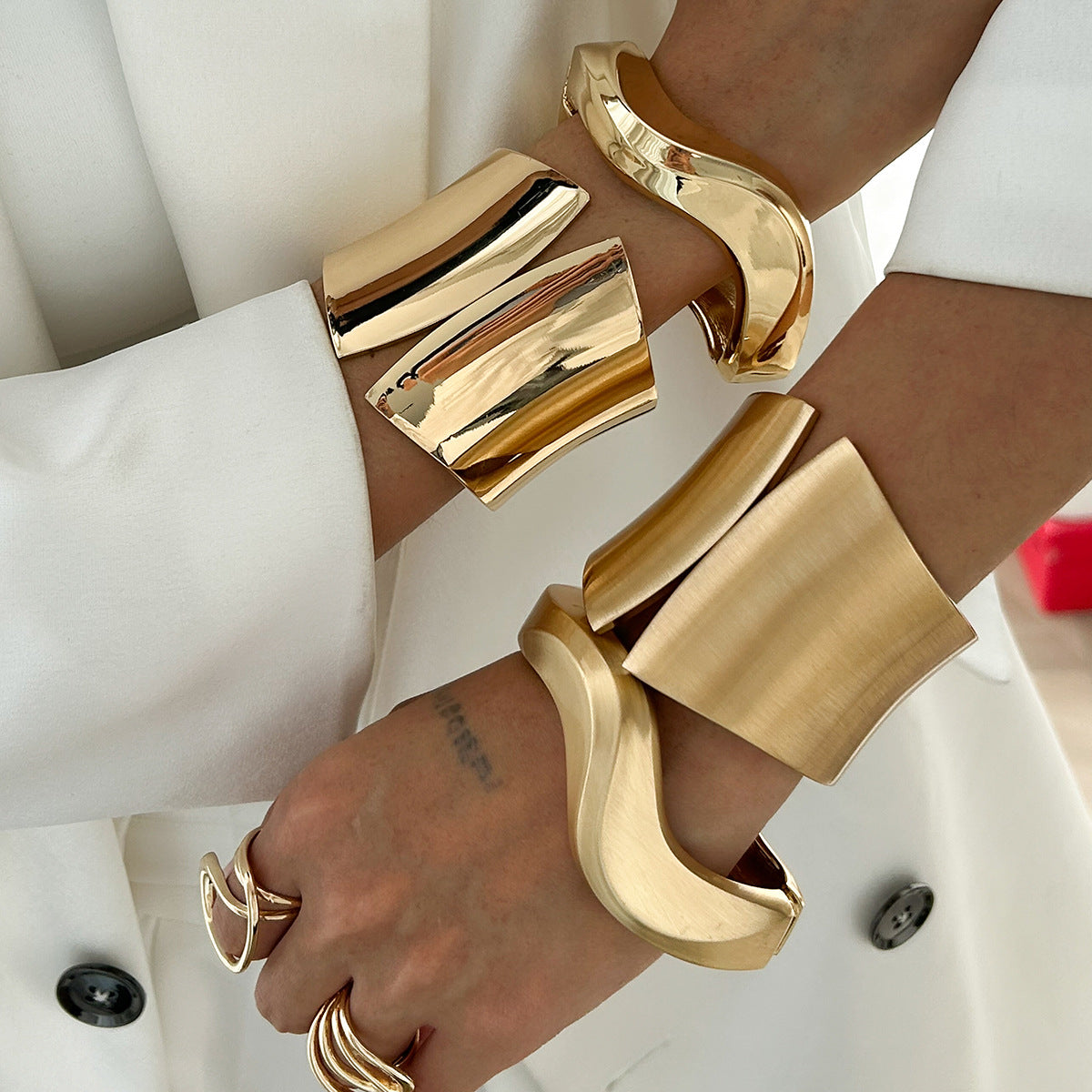 Fashion Geometric Zinc Alloy Plated Open Cuff Bracelet Set